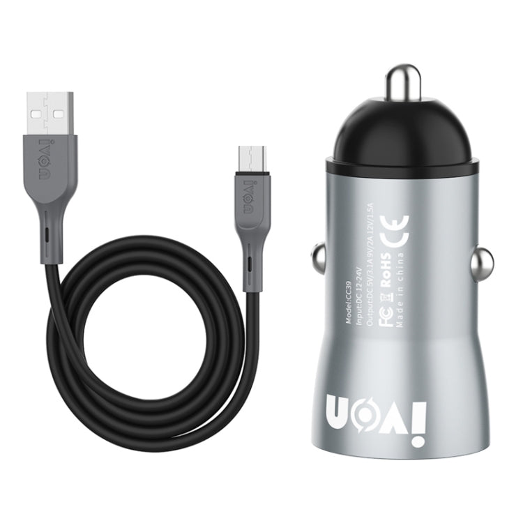 IVON CC39 18W 3.1A QC 3.0 USB Car Charger + 1m USB to USB-C / Type-C Fast Charge Data Cable Set - HoMEdemic™ 