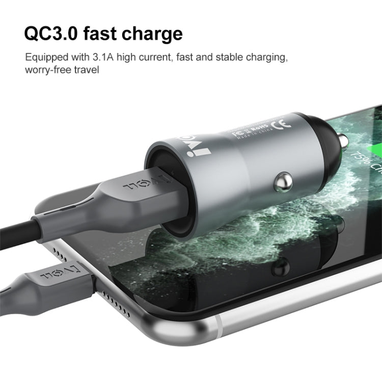 IVON CC39 18W 3.1A QC 3.0 USB Car Charger + 1m USB to USB-C / Type-C Fast Charge Data Cable Set - HoMEdemic™ 