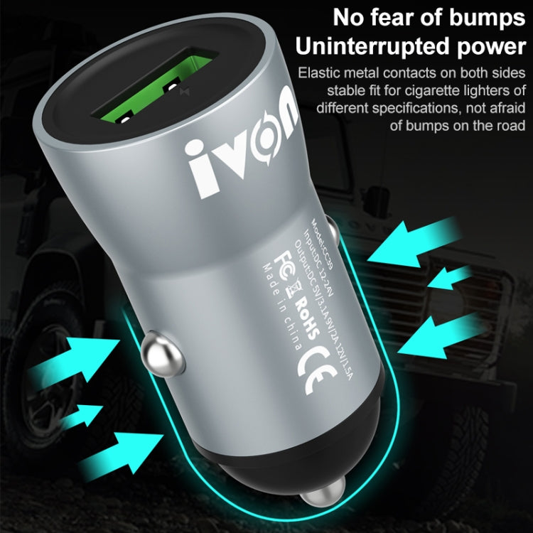 IVON CC39 18W 3.1A QC 3.0 USB Car Charger + 1m USB to USB-C / Type-C Fast Charge Data Cable Set - HoMEdemic™ 