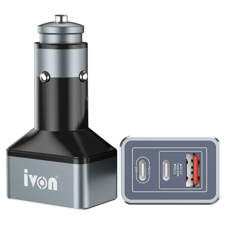 IVON CC43 45W PD 3.0 Dual USB-C / Type-C + QC 3.0 USB Port Square Car Charger - HoMEdemic™ 