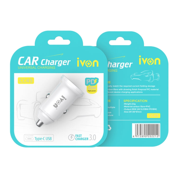 IVON CC45 20W PD 3.0 USB-C / Type-C + QC 3.0 USB Port Mini Car Charger - HoMEdemic™ 