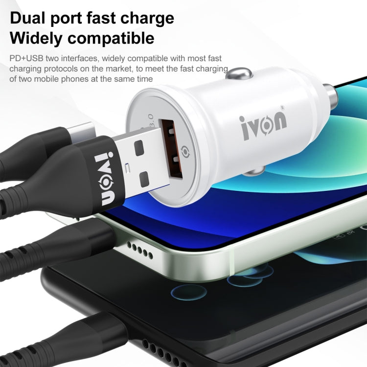 IVON CC45 20W PD 3.0 USB-C / Type-C + QC 3.0 USB Port Mini Car Charger - HoMEdemic™ 