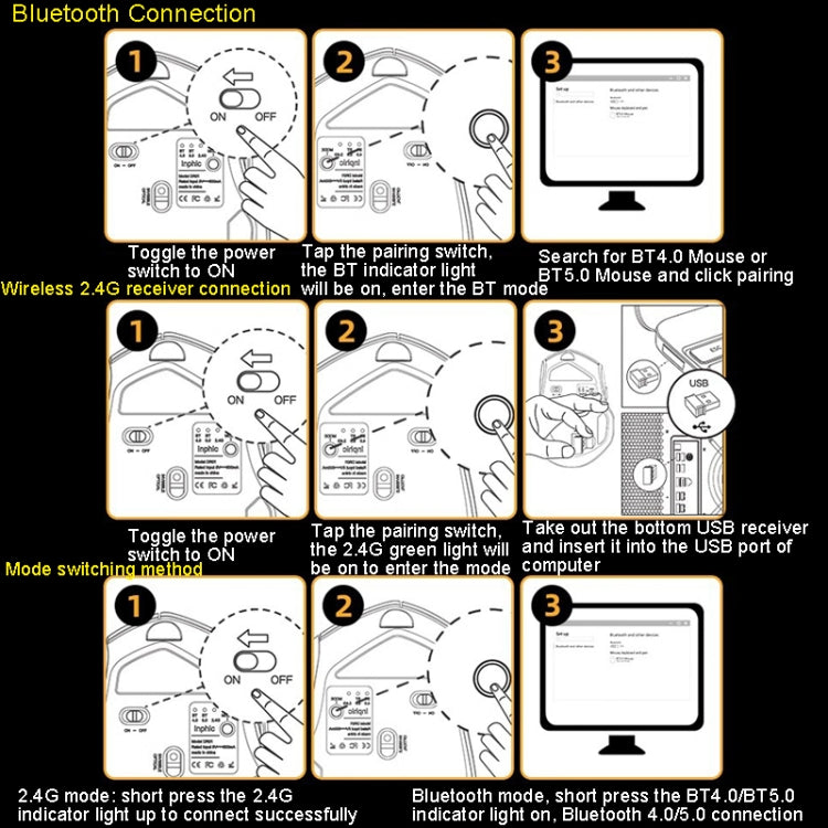 Inphic A9 Bluetooth 3 Mode Mouse Silent Charging Mechanical Feel Wireless Mouse - HoMEdemic™ 
