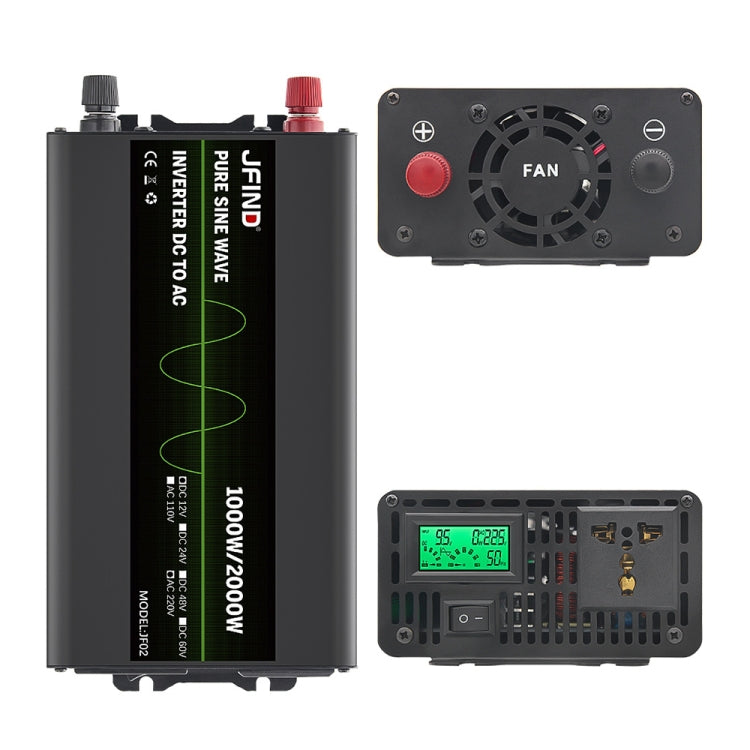 JFIND JF02 12V to 220V Pure Sine Wave Power Inverter, Universal Plug, Rated Power: 1000W; Instantaneous Power Rating: 2000W - HoMEdemic™ 