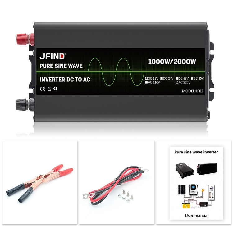 JFIND JF02 12V to 220V Pure Sine Wave Power Inverter, Universal Plug, Rated Power: 1000W; Instantaneous Power Rating: 2000W - HoMEdemic™ 