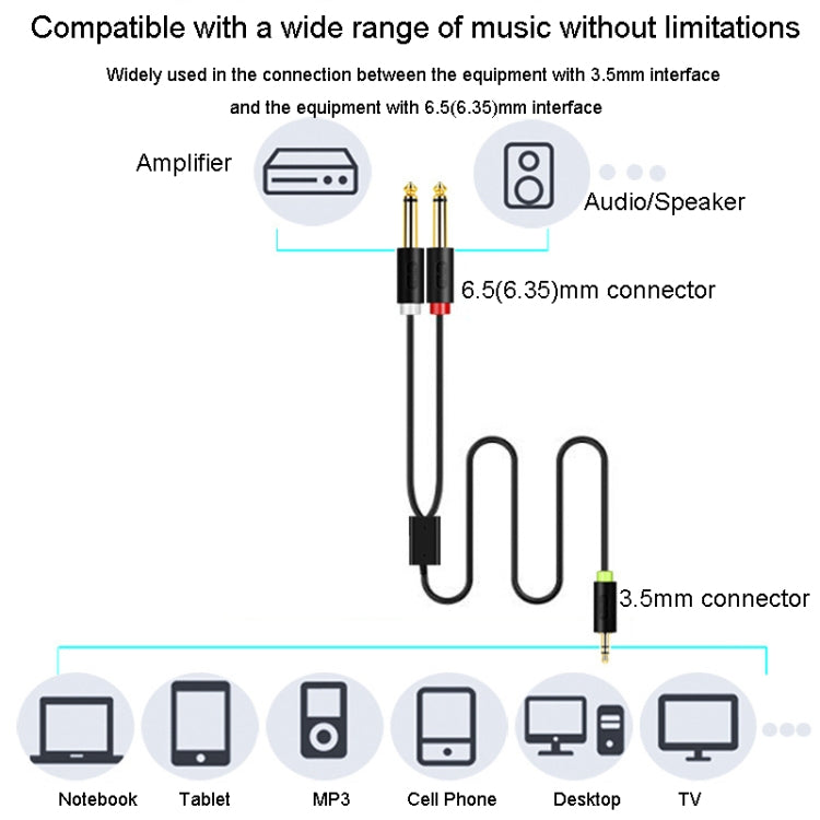 JINGHUA 3.5mm To Dual 6.5mm Audio Cable 1 In 2 Dual Channel Mixer Amplifier Audio Cable, Length: 10m - HoMEdemic™ 