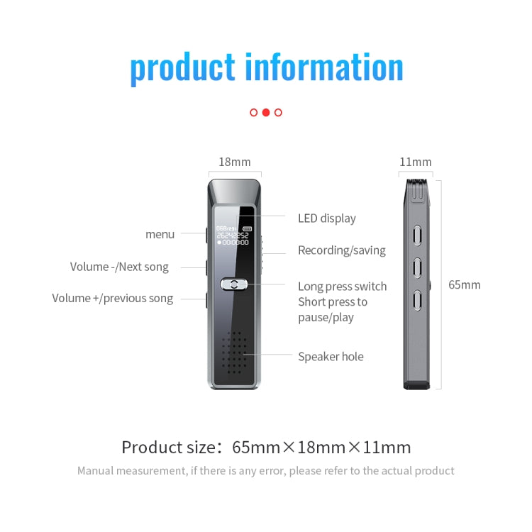 JNN Q7 Mini Portable Voice Recorder with OLED Screen, Memory:16GB(Metal Gray) - HoMEdemic™ 