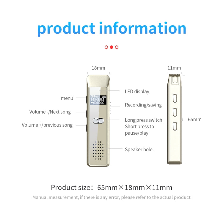 JNN Q7 Mini Portable Voice Recorder with OLED Screen, Memory:8GB(Gold) - HoMEdemic™ 