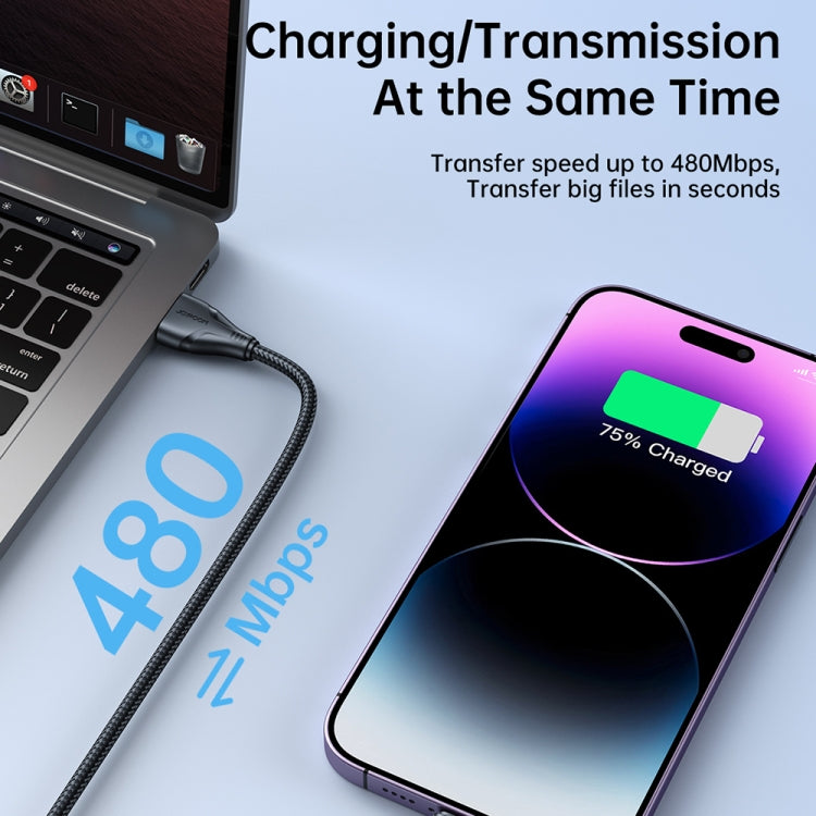 JOYROOM 2.4A USB to 8 Pin Surpass Series Fast Charging Data Cable, Length:0.25m(Black) - HoMEdemic™ 