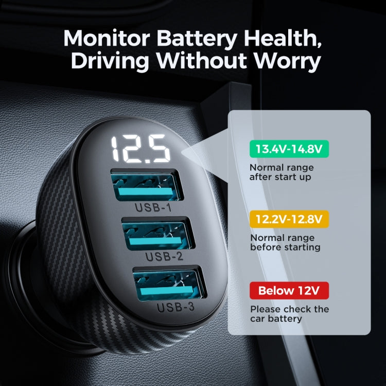 JOYROOM JR-CCD03 3.4A 3 x USB Ports Digital Display Car Charger(Black) - HoMEdemic™ 