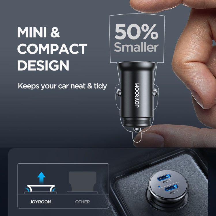 JOYROOM JR-CCN06 30W Dual PD Type-C Mini Metal Car Charger(Black) - HoMEdemic™ 