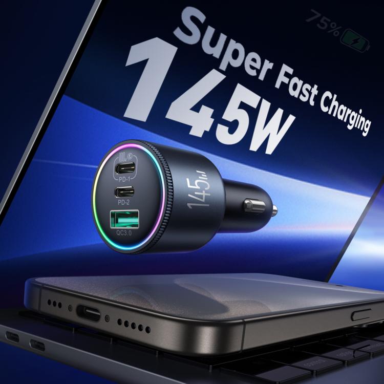 JOYROOM JR-CCN07 145W Dual PD+QC3.0 3-Port Car Charger(Dark Gray) - HoMEdemic™ 