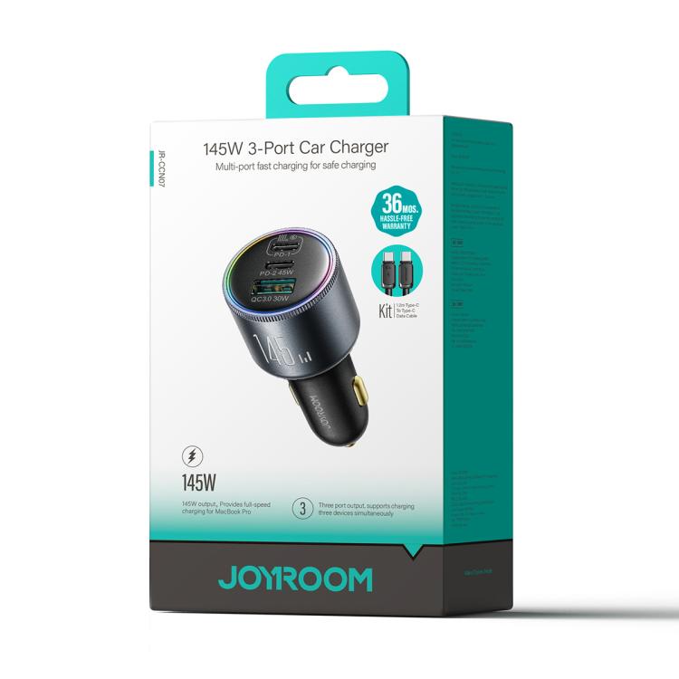JOYROOM JR-CCN07 145W Dual PD+QC3.0 3-Port Car Charger(Dark Gray) - HoMEdemic™ 