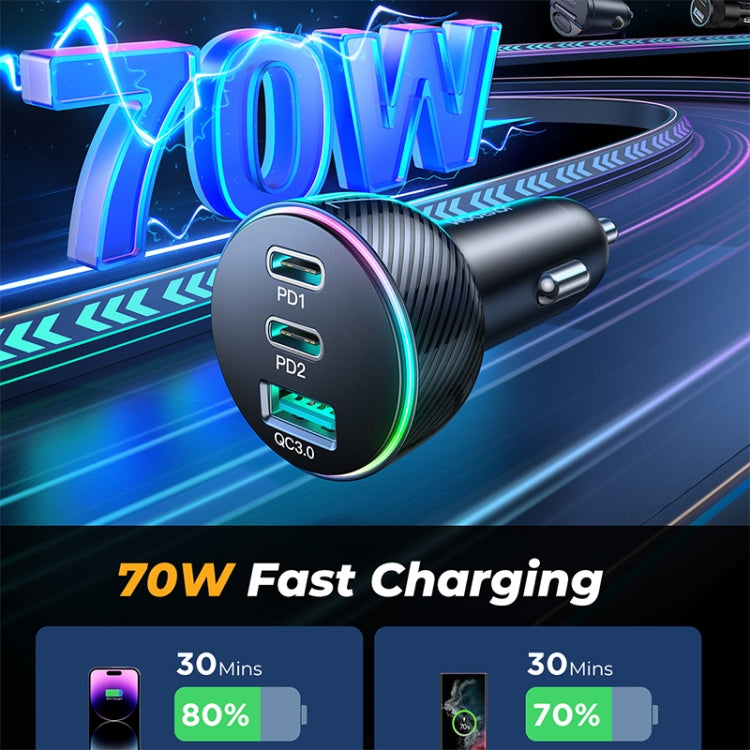 JOYROOM JR-CL26 70W 3-port USB+USB-C / Type-C Car Charger(Black) - HoMEdemic™ 