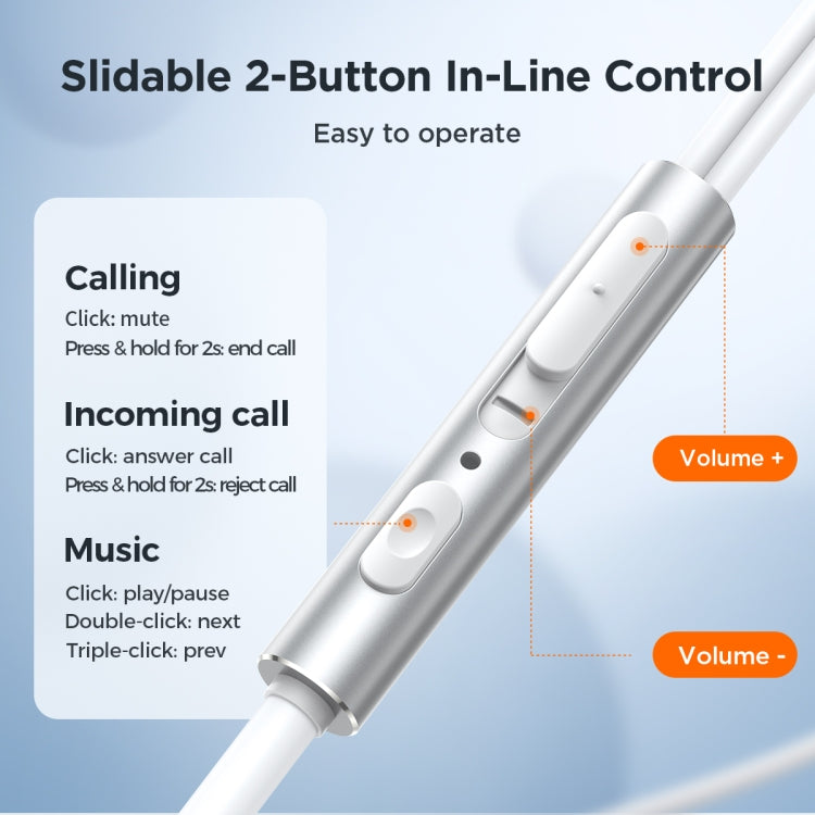 JOYROOM JR-EW03 3.5mm In-Ear Metal Wired Earphone, Length: 1.2m(White) - HoMEdemic™ 