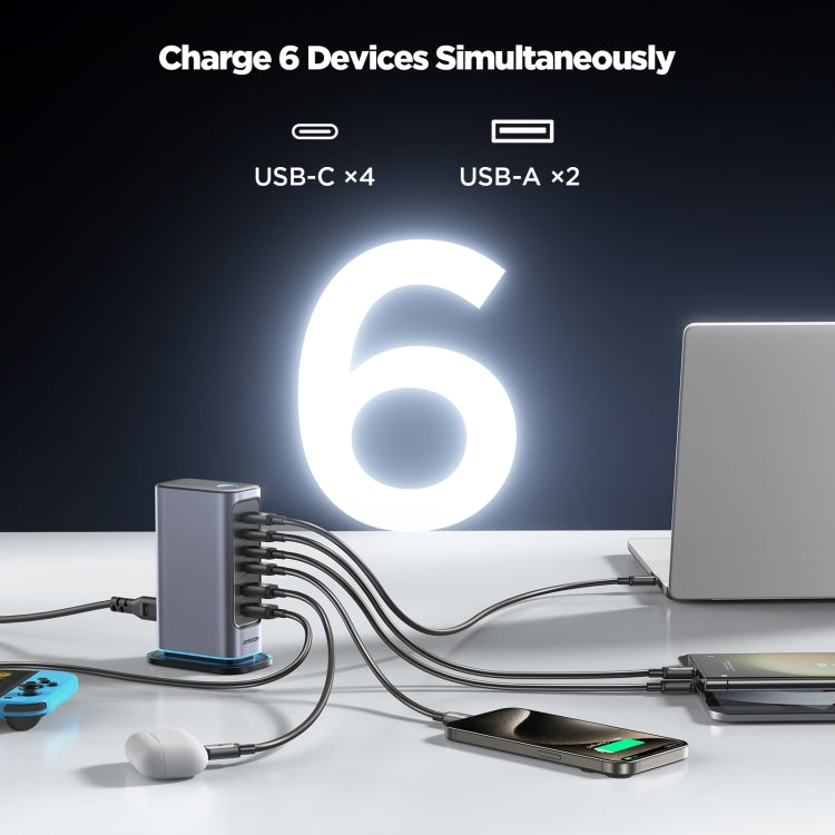 JOYROOM JR-TCM02 6 in 1 65W GaN 4 USB-C & 2 USB-A Multi-port Charger, Power Plug:EU Plug(Dark Gray) - HoMEdemic™ 