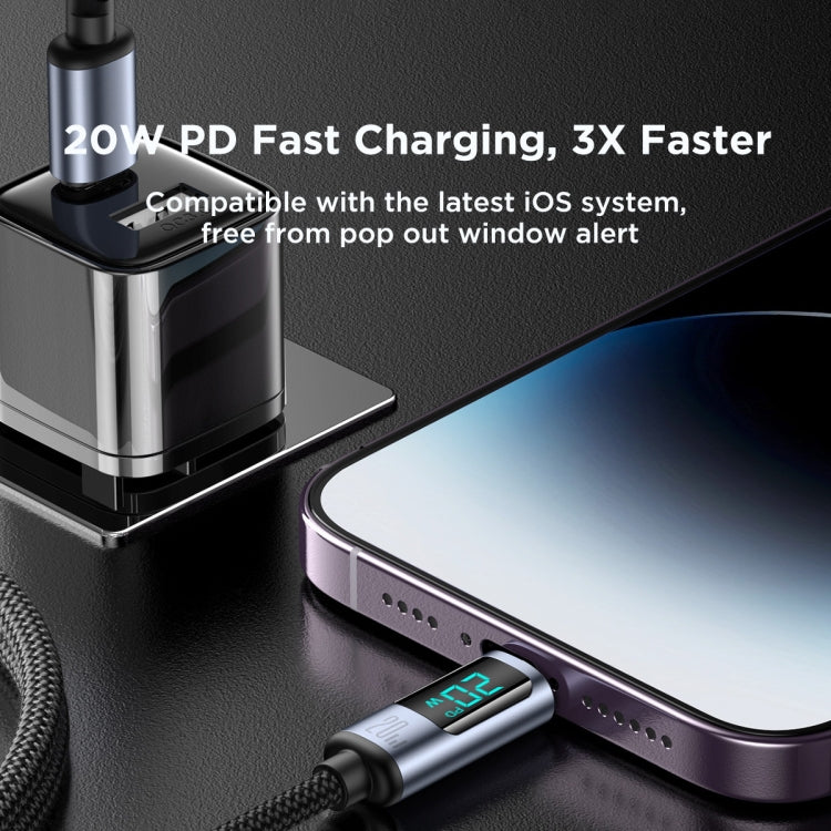 JOYROOM S-CL020A16 20W USB-C / Type-C to 8 Pin Digital Display Fast Charging Data Cable, Length:1.2m(Black) - HoMEdemic™ 