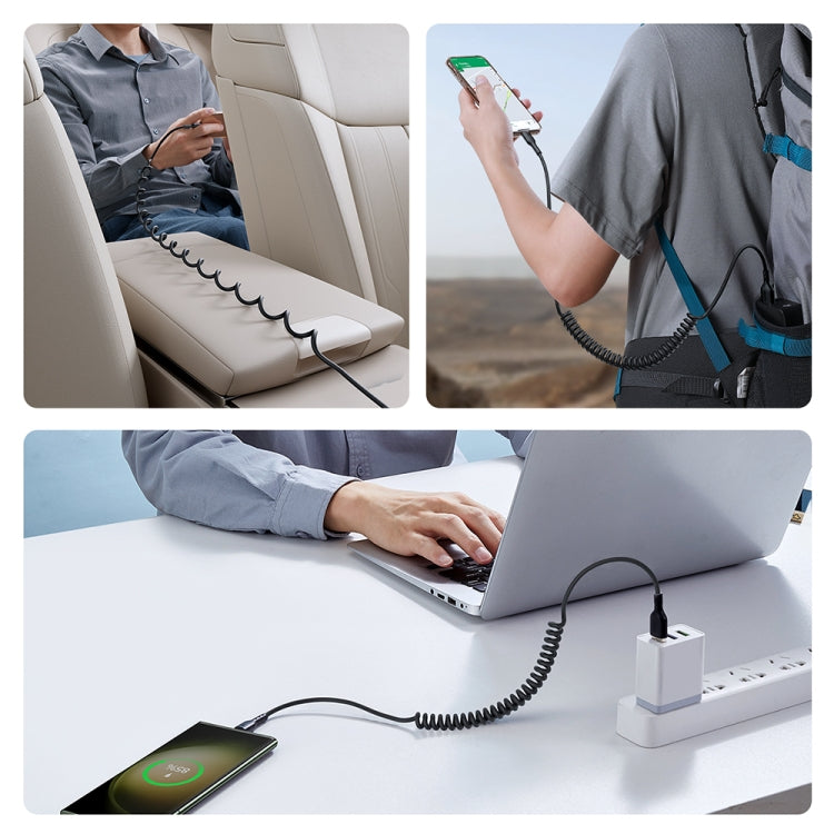 JOYROOM SA38-CL3 30W USB-C / Type-C to 8 Pin Coiled Fast Charging Data Cable, Length:1.5m(Black) - HoMEdemic™ 
