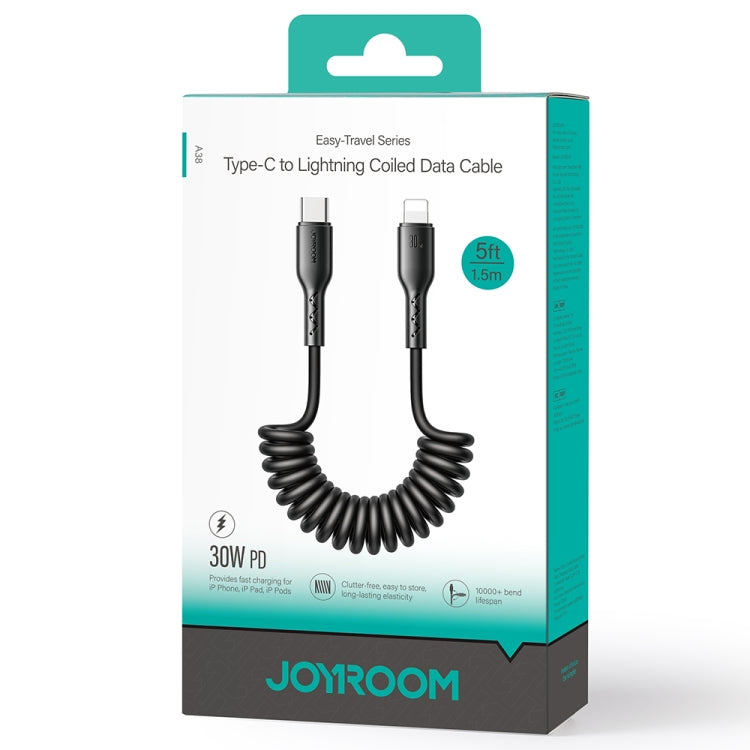 JOYROOM SA38-CL3 30W USB-C / Type-C to 8 Pin Coiled Fast Charging Data Cable, Length:1.5m(Black) - HoMEdemic™ 