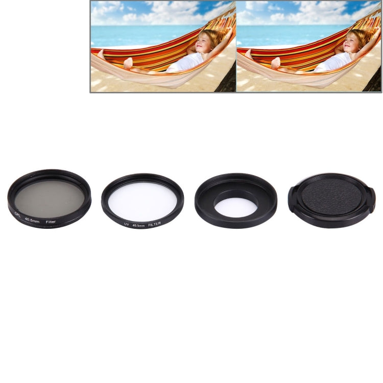 JUNESTAR 4 in 1 Proffesional 40.5mm Lens Filter(CPL + UV) & Waterproof Housing Case Adapter Ring & Lens Protective Cap for GoPro HERO4 / 3+ / 3 Sport Action Camera - HoMEdemic™ 
