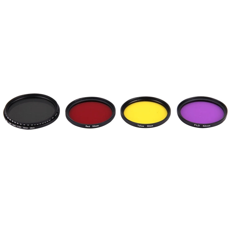 JUNESTAR 4 in 1 Proffesional 52mm Lens Filter(ND2-400 + Red + Yellow + FLD / Purple) for GoPro HERO5 / 4s / 4 / 3+ / 3 / 2 & Xiaomi Xiaoyi Yi I / II 4K & SJCAM Sport Action Camera - HoMEdemic™ 