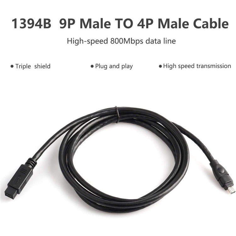 JUNSUNMAY FireWire High Speed Premium DV 800 9 Pin Male To FireWire 400 4 Pin Male IEEE 1394 Cable, Length:4.5m - HoMEdemic™ 