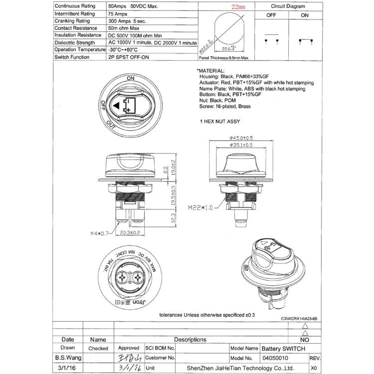 Jtron On/Off Car Battery Switch Car Battery Master Switch MAX DC 50V 50A CONT 75A INT Use for Cars / Off-road Vehicle / Truck, DC 50V 50A - HoMEdemic™ 