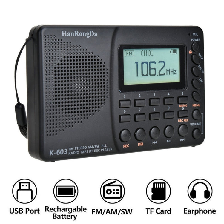 K-603 Portable FM / AM / SW Full Band Stereo Radio, Support BT & TF Card - HoMEdemic™ 
