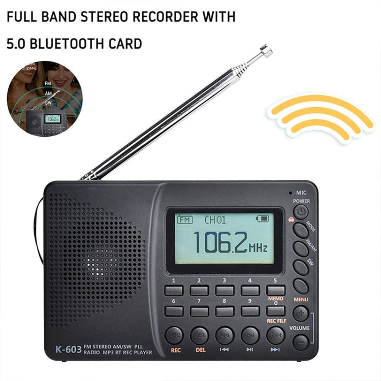 K-603 Portable FM / AM / SW Full Band Stereo Radio, Support BT & TF Card - HoMEdemic™ 