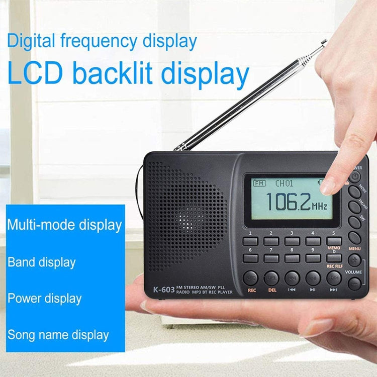 K-603 Portable FM / AM / SW Full Band Stereo Radio, Support BT & TF Card - HoMEdemic™ 