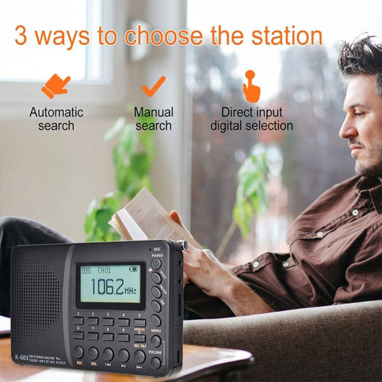 K-603 Portable FM / AM / SW Full Band Stereo Radio, Support BT & TF Card - HoMEdemic™ 