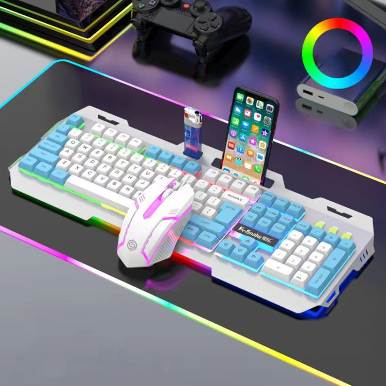 K-Snake Mechanical Feel Keyboard Mouse Kit USB Wired 104 Keycaps Computer Keyboard, Style: Keyboard+Mouse (White Blue) - HoMEdemic™ 