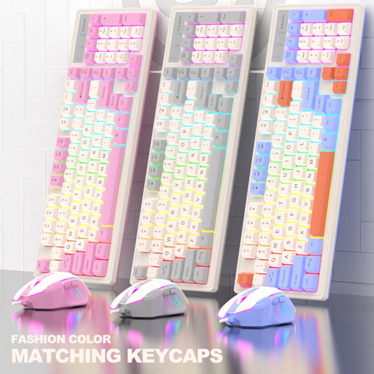 K-Snake Wired E-Sports Keyboard Mouse Mechanical Feel 98 Key Desktop Computer Notebook Keyboard, Style: Keyboard+Mouse (Pink) - HoMEdemic™ 