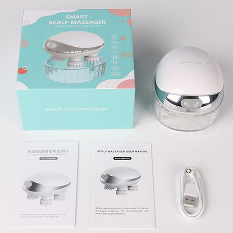 K111 Hot Compress Red Light Head Massager Electric Kneading Vibration Waterproof Head Instrument, Size: English Version(White) - HoMEdemic™ 