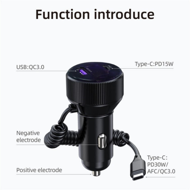 K18A PD 30W Retractable Type-C Cable USB+Type-C Dual Port Aluminum Alloy Car Charger - HoMEdemic™ 