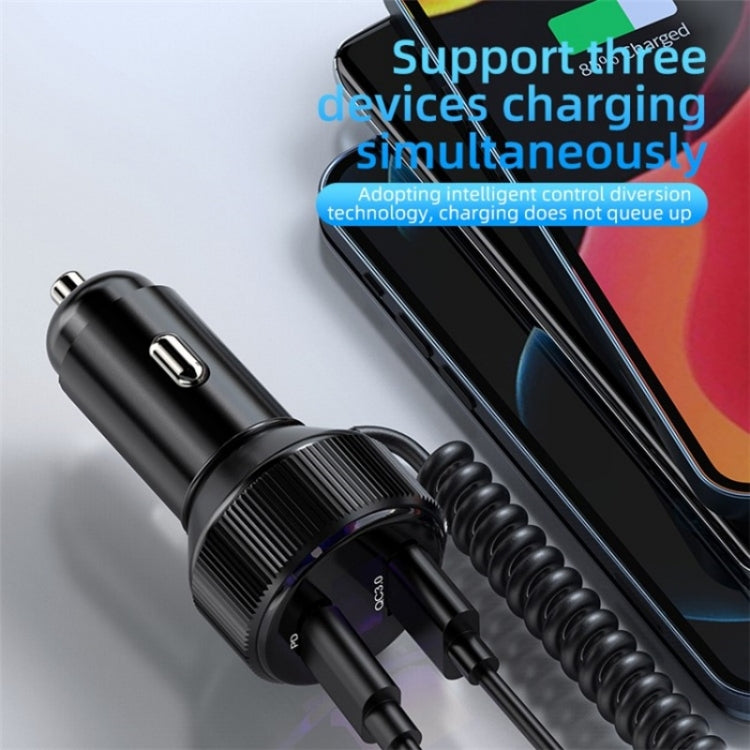 K18A PD 30W Retractable Type-C Cable USB+Type-C Dual Port Aluminum Alloy Car Charger - HoMEdemic™ 