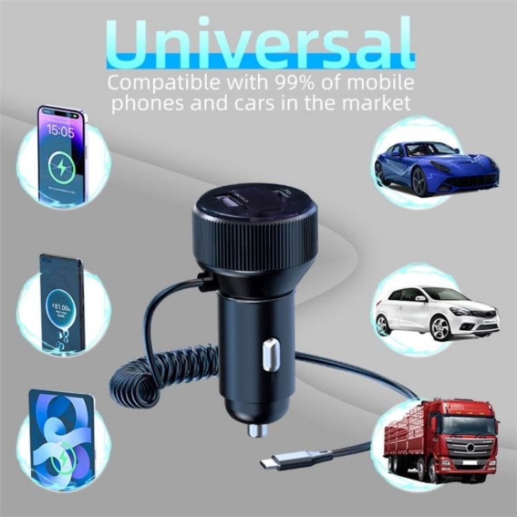 K18A PD 30W Retractable Type-C Cable USB+Type-C Dual Port Aluminum Alloy Car Charger - HoMEdemic™ 