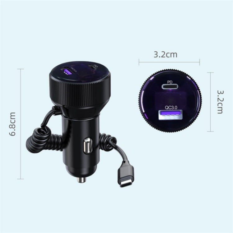 K18A PD 30W Retractable Type-C Cable USB+Type-C Dual Port Aluminum Alloy Car Charger - HoMEdemic™ 