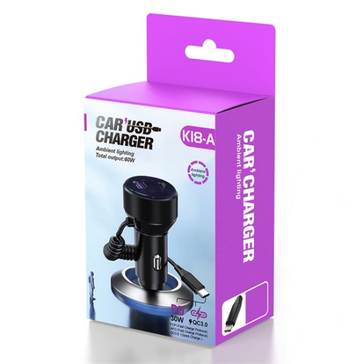 K18A PD 30W Retractable Type-C Cable USB+Type-C Dual Port Aluminum Alloy Car Charger - HoMEdemic™ 