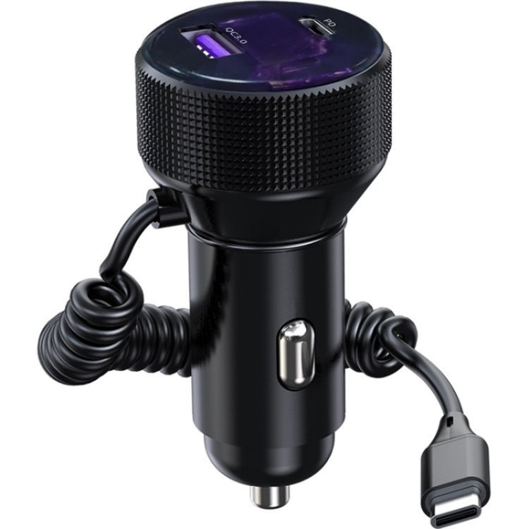K18B 12-24V Car Charger USB+Type-C Dual Port Charging Adapter with PD 30W Type-C Spring Cable - HoMEdemic™ 