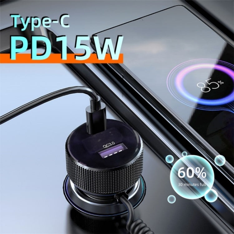 K18B 12-24V Car Charger USB+Type-C Dual Port Charging Adapter with PD 30W Type-C Spring Cable - HoMEdemic™ 