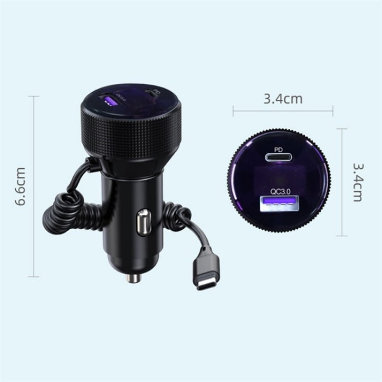 K18B 12-24V Car Charger USB+Type-C Dual Port Charging Adapter with PD 30W Type-C Spring Cable - HoMEdemic™ 