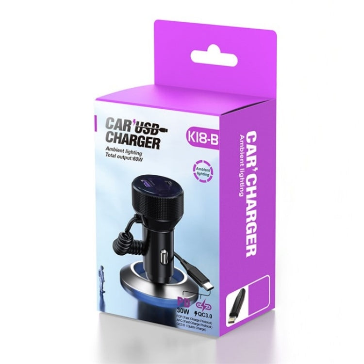 K18B 12-24V Car Charger USB+Type-C Dual Port Charging Adapter with PD 30W Type-C Spring Cable - HoMEdemic™ 