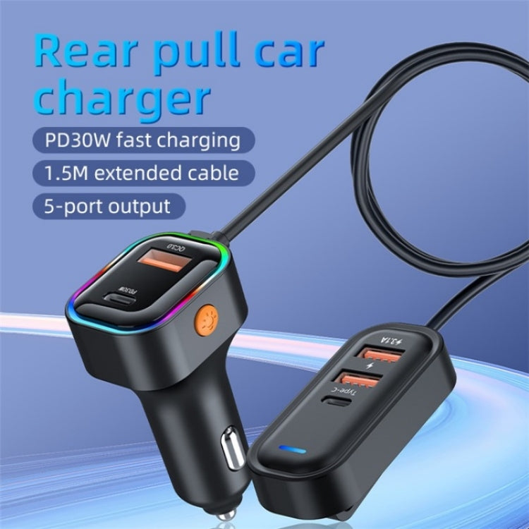 K5 3 USB Fast Charging Car Charger 66W Extension Cord Design 5 Ports Charging Adapter - HoMEdemic™ 