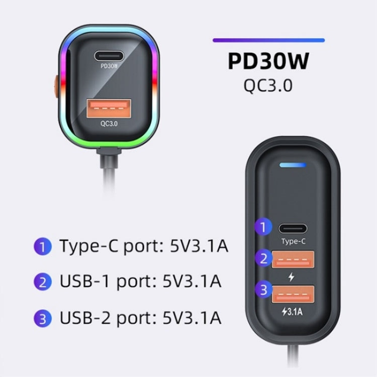 K5 3 USB Fast Charging Car Charger 66W Extension Cord Design 5 Ports Charging Adapter - HoMEdemic™ 