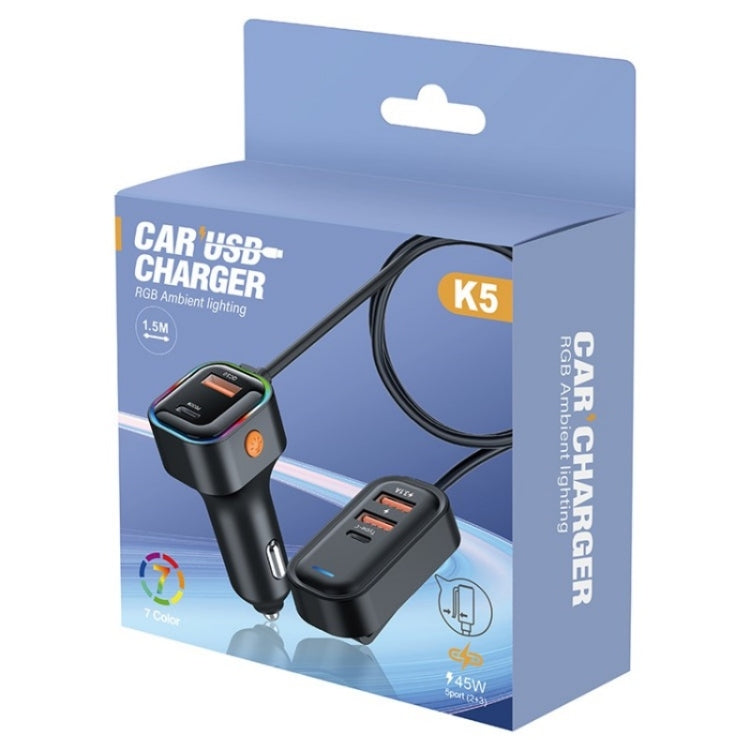 K5 3 USB Fast Charging Car Charger 66W Extension Cord Design 5 Ports Charging Adapter - HoMEdemic™ 