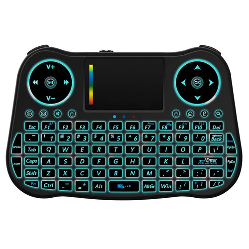 MT08 2.4GHz Mini Wireless Air Mouse QWERTY Keyboard with Colorful Backlight & Touchpad & Multimedia Control for PC, TV(Black) - HoMEdemic™ 