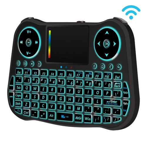 MT08 2.4GHz Mini Wireless Air Mouse QWERTY Keyboard with Colorful Backlight & Touchpad & Multimedia Control for PC, TV(Black) - HoMEdemic™ 