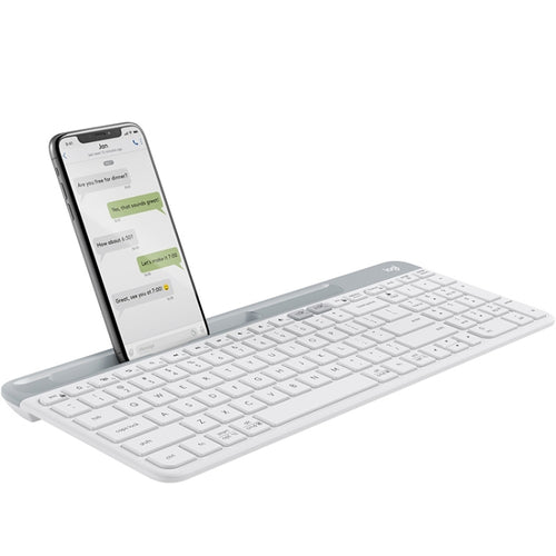 Logitech K580 Dual Modes Thin and Light Multi-device Wireless Keyboard with Phone Holder (White) - HoMEdemic™ 