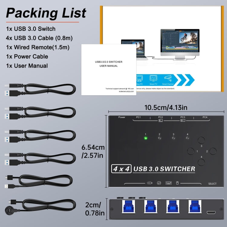 KC-KM434B USB3.0 4 Port USB Shared Device 4 Port Printer Sharing Device Keyboard Mouse Switch - HoMEdemic™ 